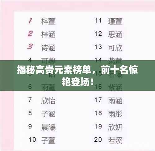 揭秘高贵元素榜单,前十名惊艳登场!