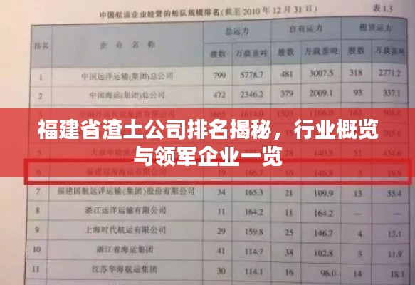 福建省渣土公司排名揭秘,行业概览与领军企业一览